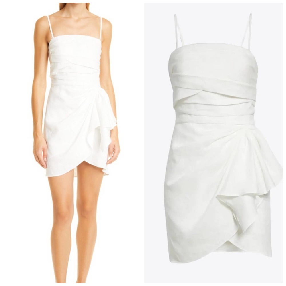 RONNY KOBO White Draped Linen Sandra Mini Dress Size Large NEW